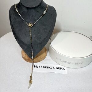 Hillberg & Berk Y NECKLACE natural stones, hematite, Swarovski crystals, gold